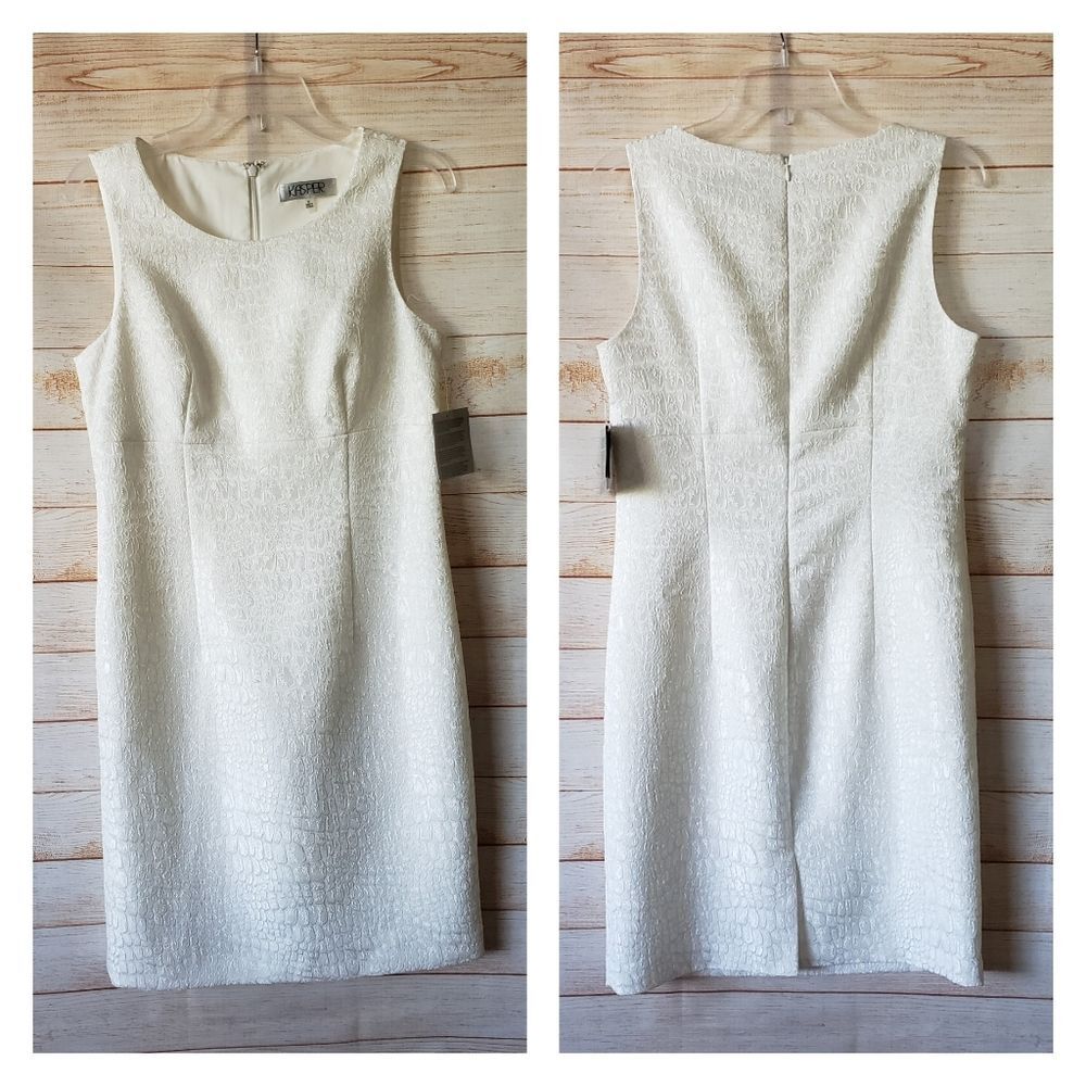 Kasper White Sleeveless Round Neck Sheath Dress Wedding Special Occasion Party